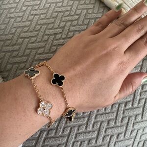 Van Cleef & Arpels Gold Alhambra Bracelet with Black and Pave Clover Motifs